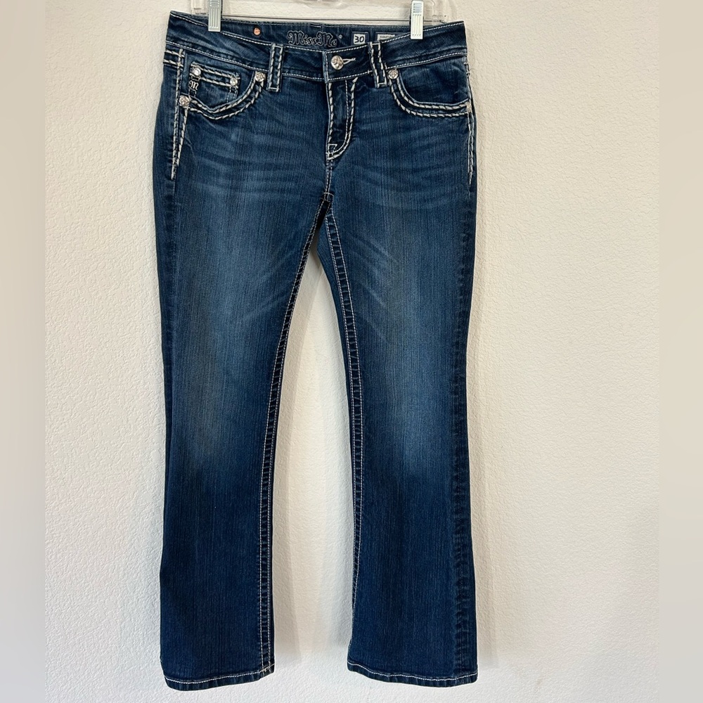 Miss Me Dark Wash Low Rise Embellished Bootcut Jeans Women’s Size 30